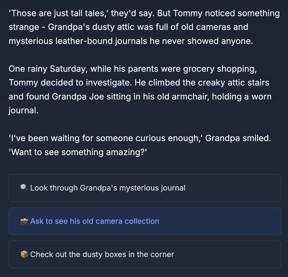 Story choices screen