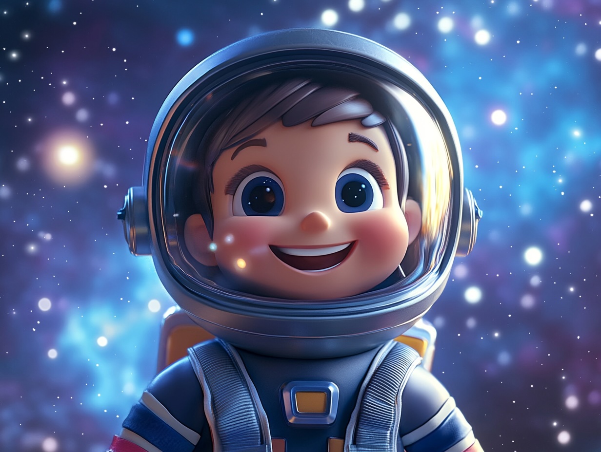 Kid astronaut floating in space